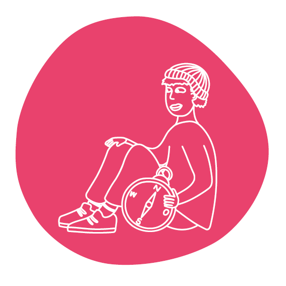 Signet für das Studium in der Stiftung: FSJler auf dem Boden sitzend mit Kompass